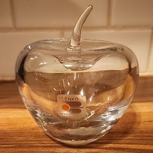 Vintage BLENKO Art Blown Glass Clear Apple Paperweight 4x4"